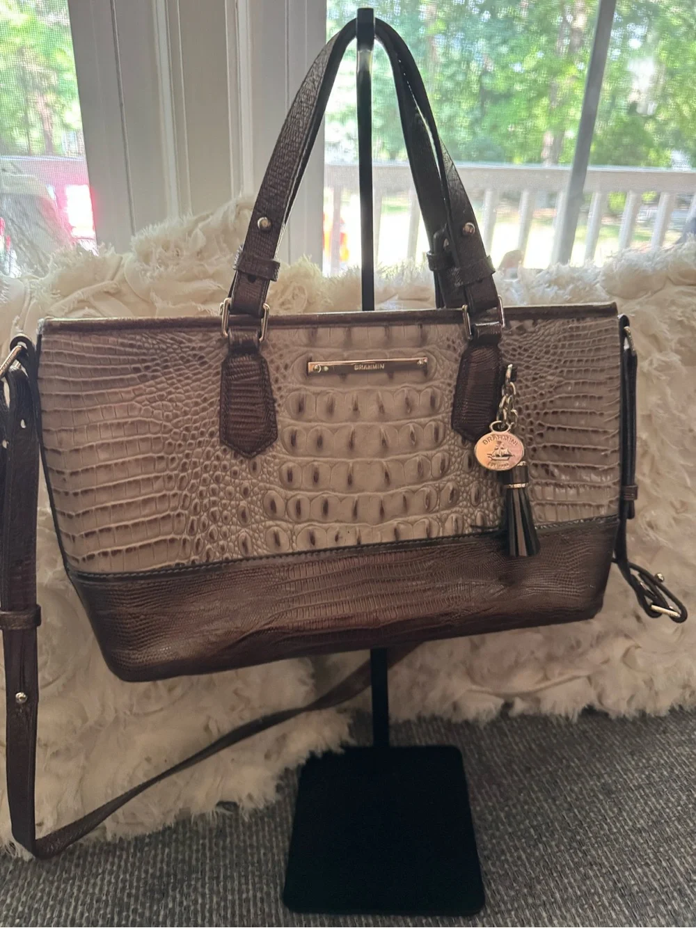 Brahmin Asher Tote Melbourne Granite Croc Embossed Leather Shoulder Bag